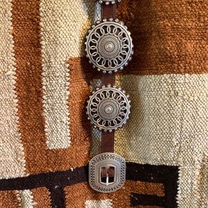 SALE 🦃 Vintage Brown Leather Belt with Silver Conchos